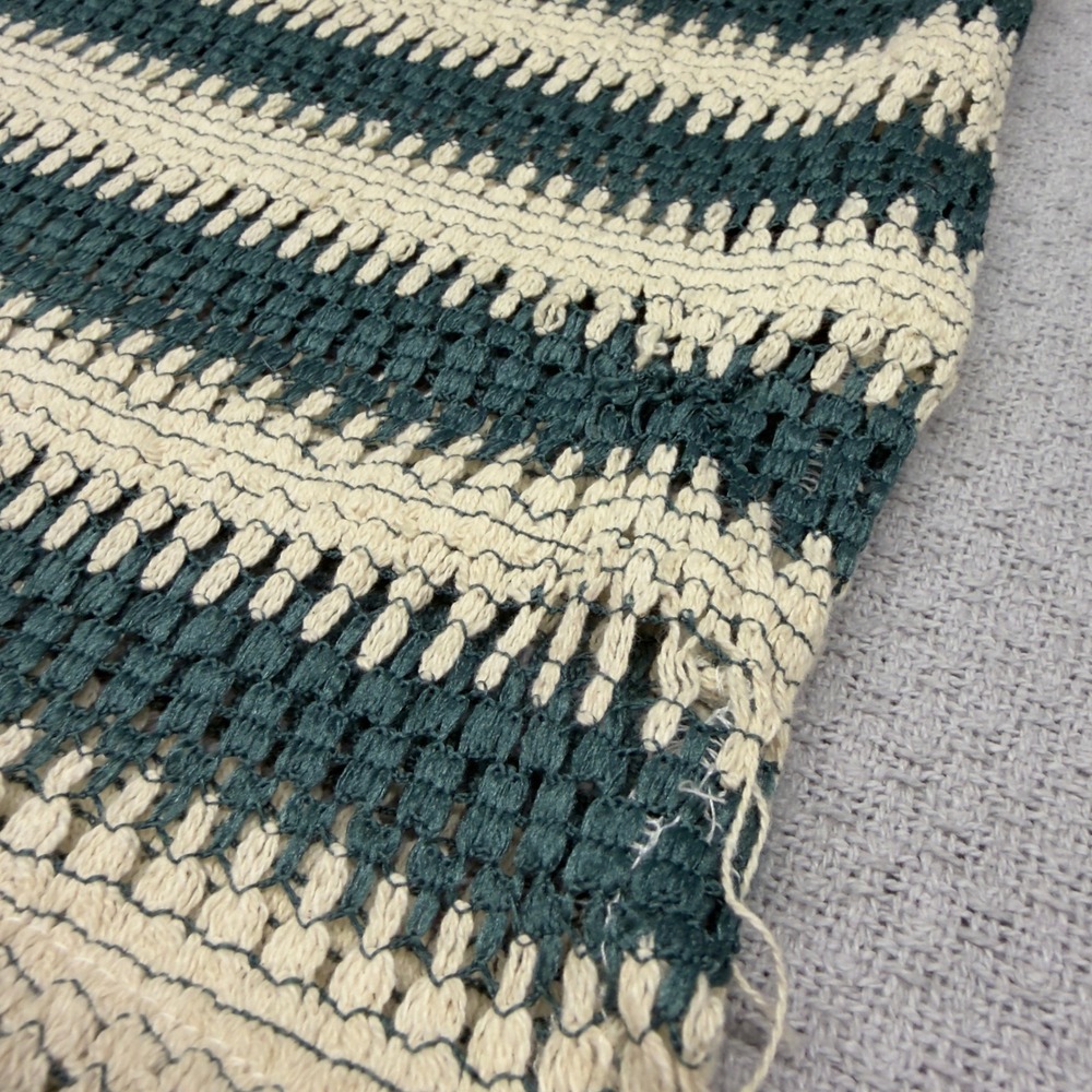 Massive Luxury Mens Green Cream Striped Open Knit Crochet Camp Shirt Medium - Picture 5 of 9